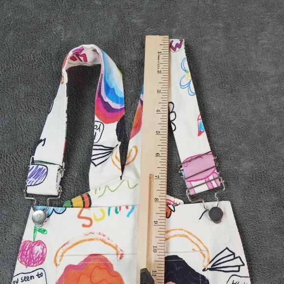 Shein Overalls Womens M Multicolor Kidcore Teacher‎ Doodle All Over Print - Picture 9 of 15